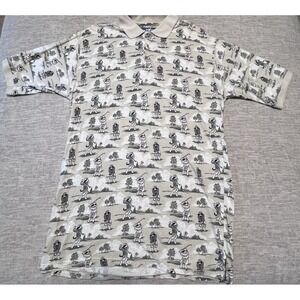 Vtg 90's Big Dogs Golf Polo Shirt Men's Size XL All Over Print‎ AOP Golfing Dogs